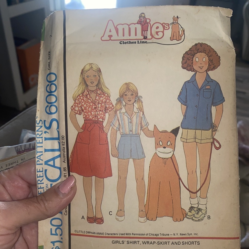 Vintage Annie McCalls 6060 Size 7 Girls Pattern Wrap Skirt Shorts Uncut